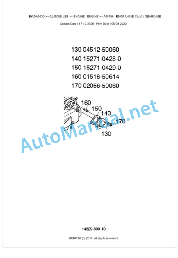 Kubota GL6500S-LEB Parts Manual PDF BKIDA0030-2