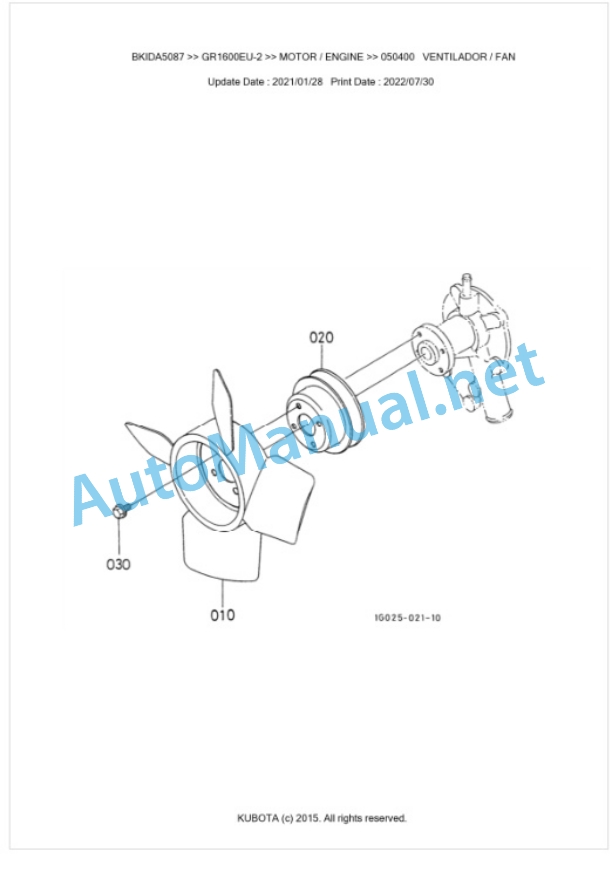 Kubota GR1600EU-2 Parts Manual PDF BKIDA5087-3