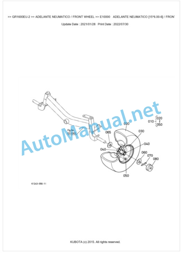 Kubota GR1600EU-2 Parts Manual PDF BKIDA5087-5