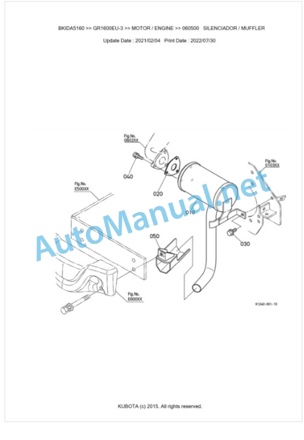 Kubota GR1600EU-3 Parts Manual PDF BKIDA5160-3