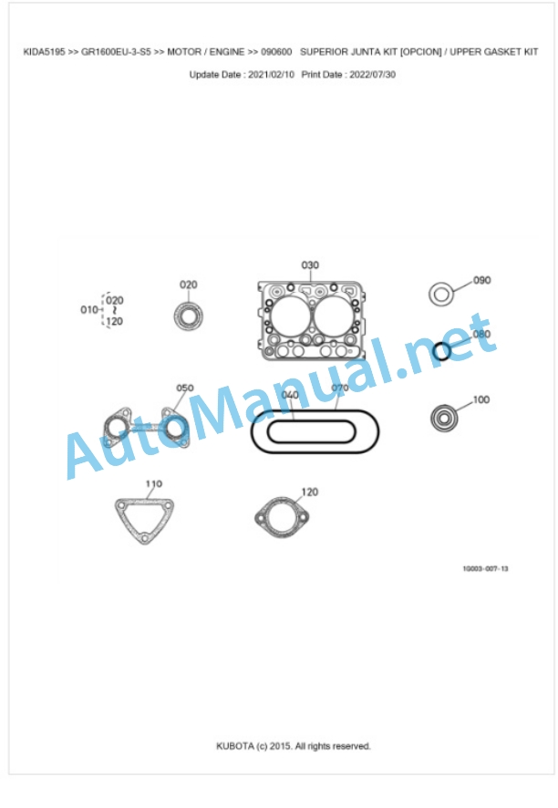 Kubota GR1600EU-3-S5 Parts Manual PDF BKIDA5195-3