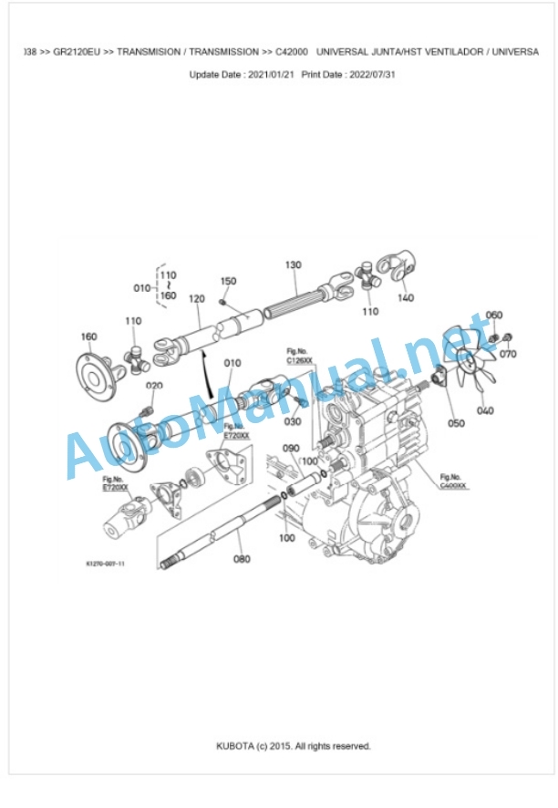 Kubota GR2120EU Parts Manual PDF BKIDA5038-4