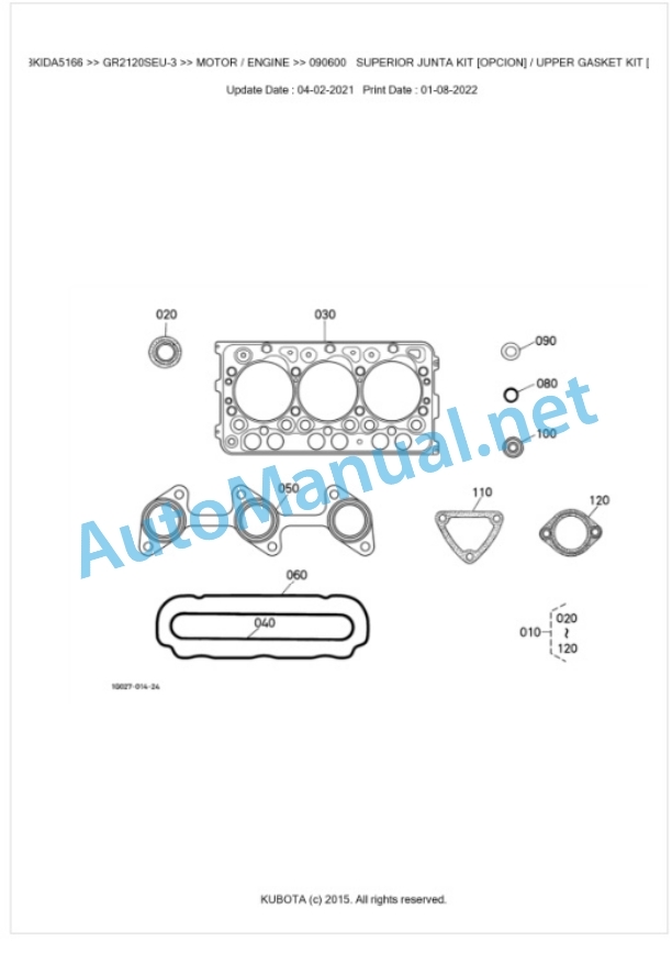 Kubota GR2120SEU-3 Parts Manual PDF BKIDA5166-3