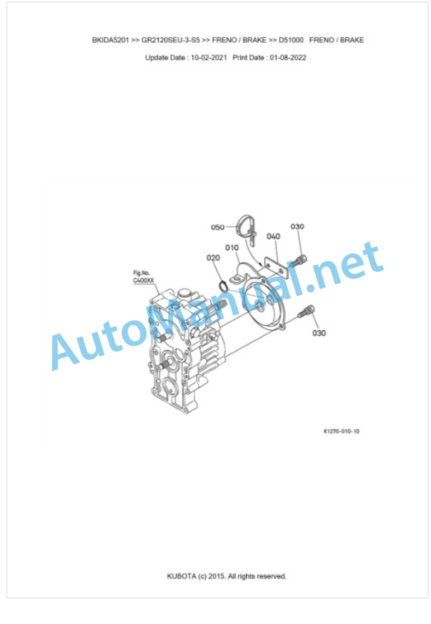 Kubota GR2120SEU-3-S5 Parts Manual PDF BKIDA5201-4