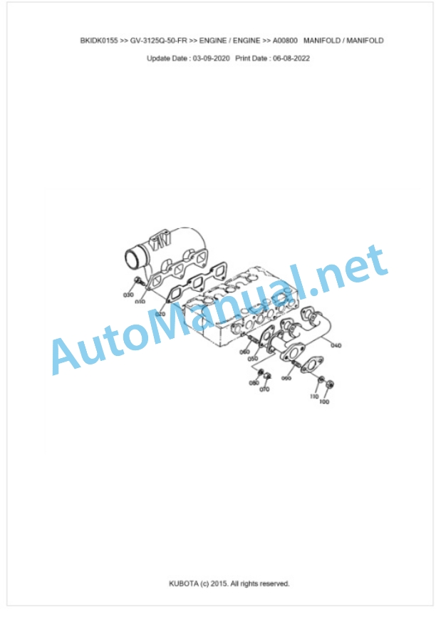 Kubota GV-3125Q-50-FR Parts Manual PDF BKIDK0155-2