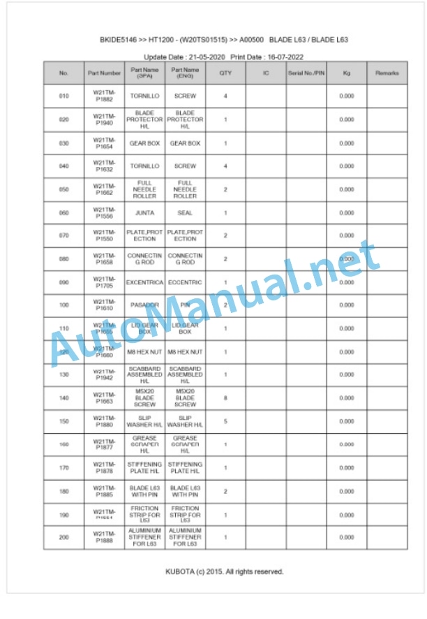 Kubota HT1200 Parts Manual PDF BKIDE5146-4