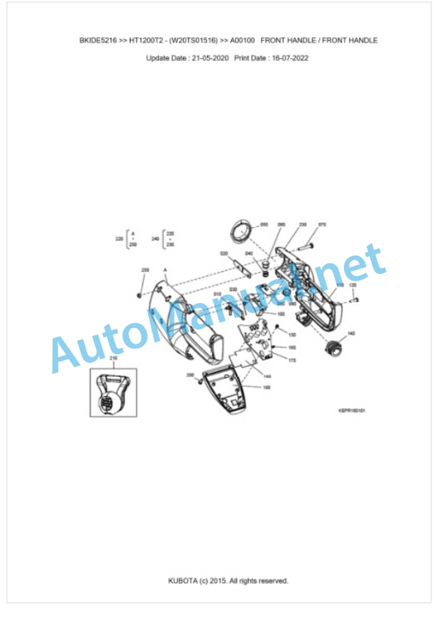 Kubota HT1200T2 - (W20TS01516) Parts Manual PDF BKIDE5216-2