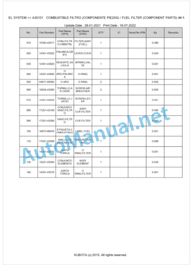 Kubota K008-3 Parts Manual PDF BKIDA0271-3