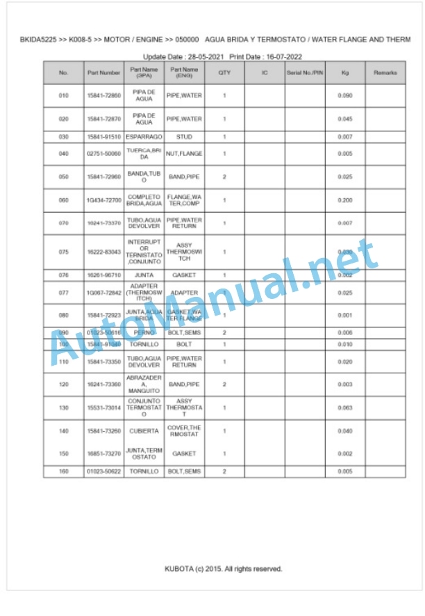 Kubota K008-5 Parts Manual PDF BKIDA5225-2