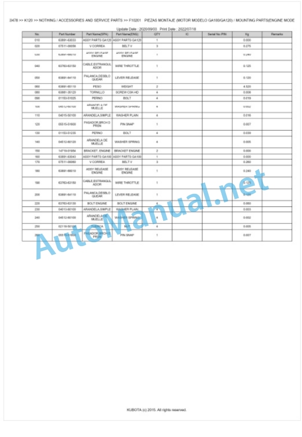 Kubota K120 Parts Manual PDF BKIDK0478-4