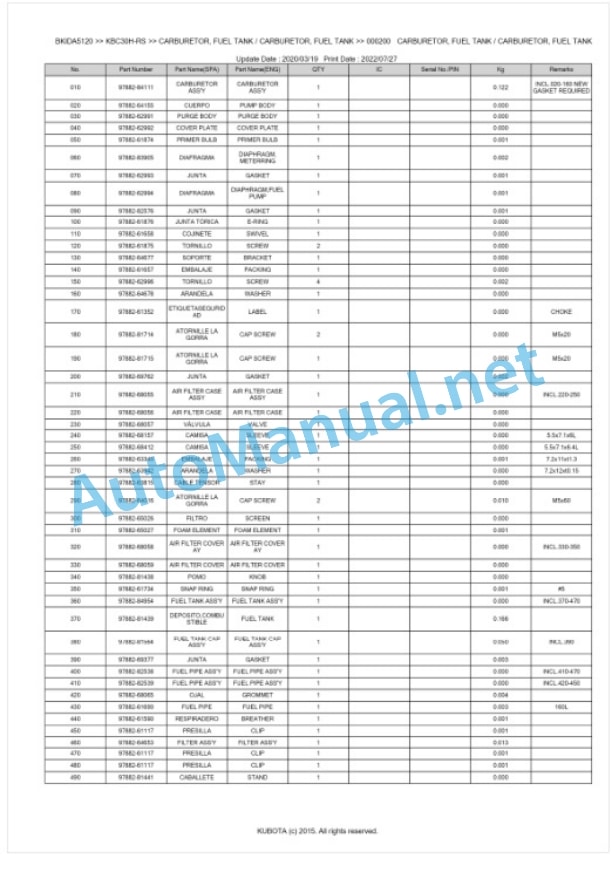 Kubota KBC30H-RS Parts Manual PDF BKIDA5120-3