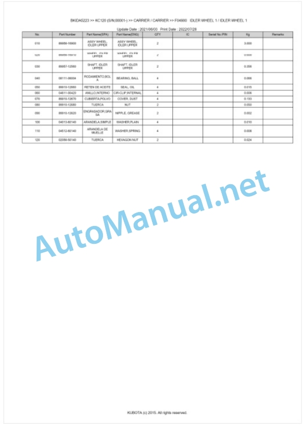 Kubota KC120 Parts Manual PDF BKIDA5223-5