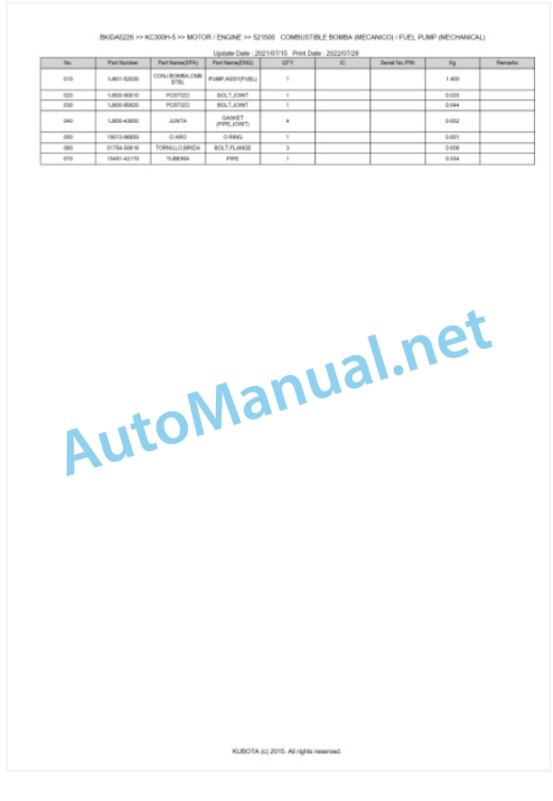 Kubota KC300H-5 Parts Manual PDF BKIDA5226-2