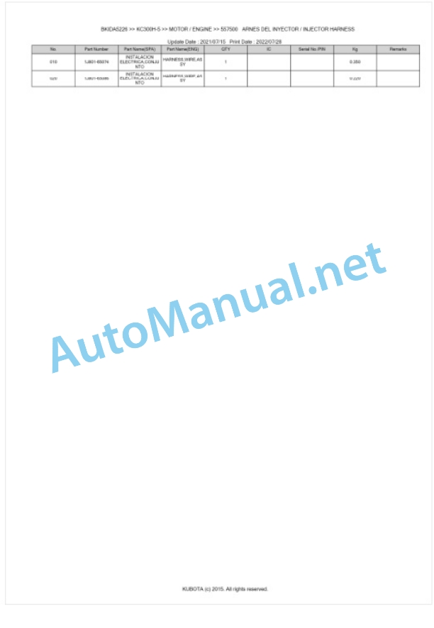 Kubota KC300H-5 Parts Manual PDF BKIDA5226-3