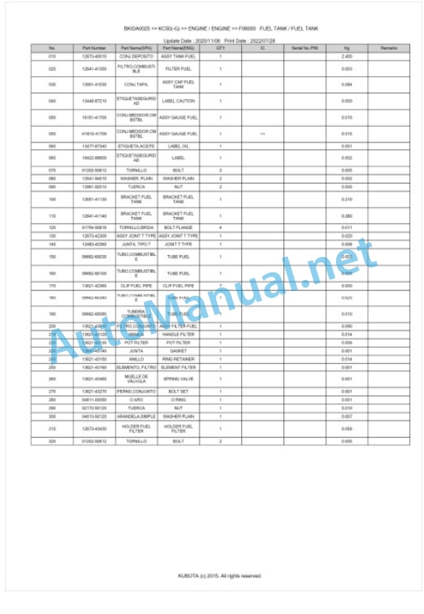 Kubota KC50(-G) Parts Manual PDF BKIDA0025-2