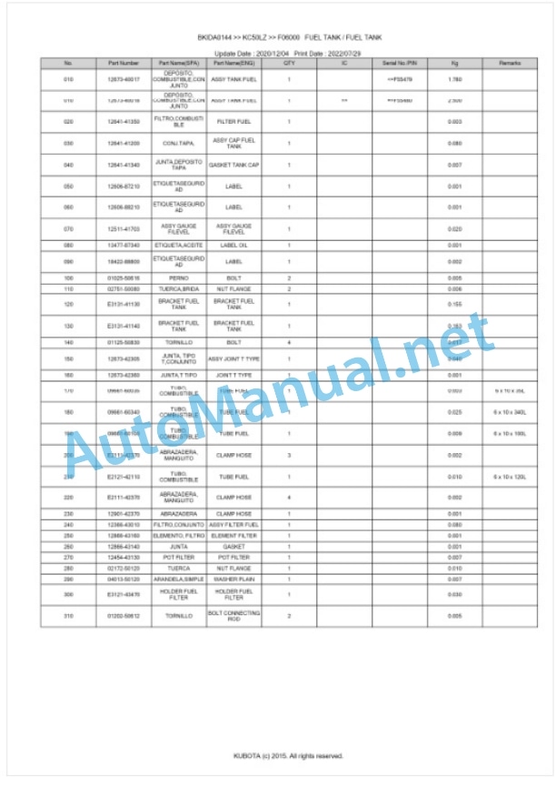 Kubota KC50LZ Parts Manual PDF BKIDA0144-2