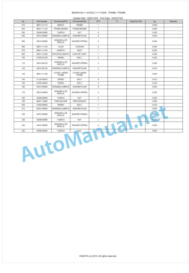 Kubota KC50LZ Parts Manual PDF BKIDA0144-3