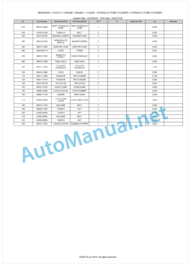 Kubota KC51D Parts Manual PDF BKIDA0408-4