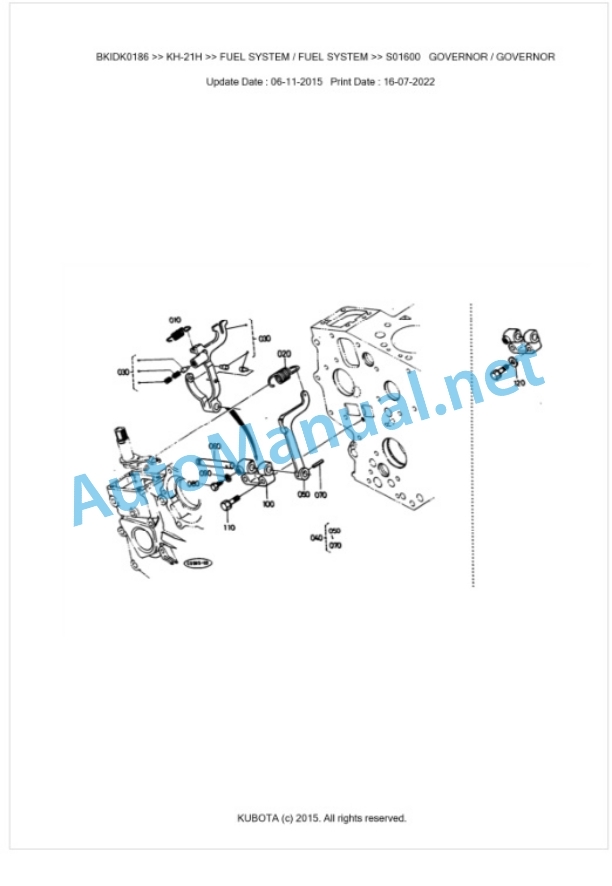 Kubota KH-21H Parts Manual PDF BKIDK0186-2