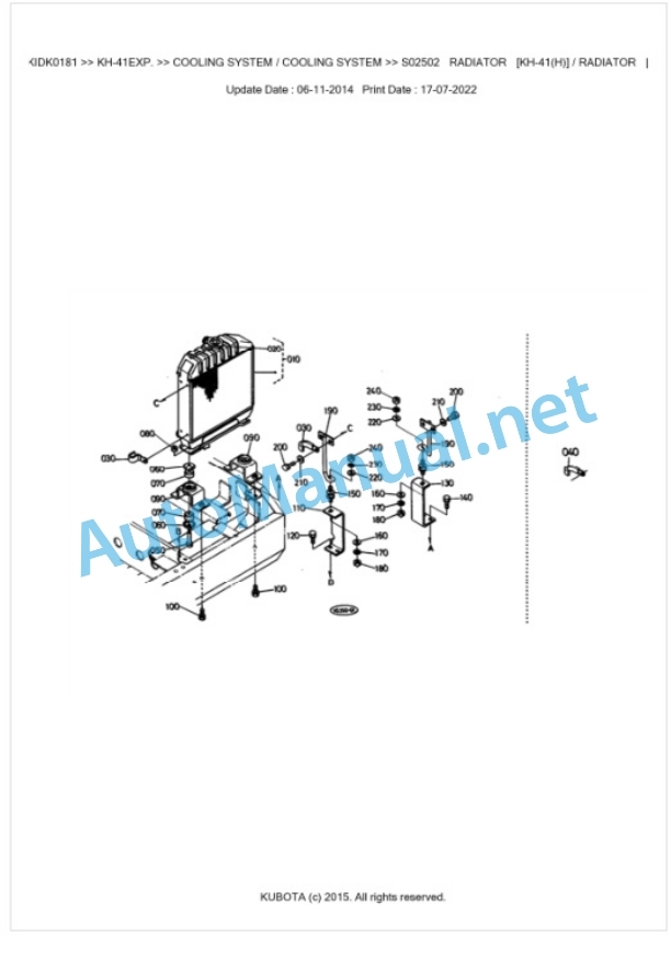 Kubota KH-41EXP. Parts Manual PDF BKIDK0181-2