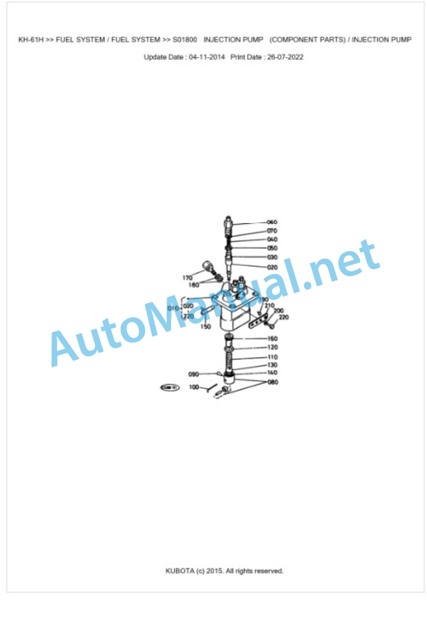 Kubota KH-61H Parts Manual PDF BKIDK0185-2