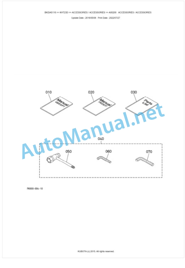 Kubota KHT23D Parts Manual PDF BKIDA5116-5