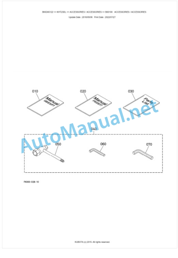 Kubota KHT23DL Parts Manual PDF BKIDA5122-5