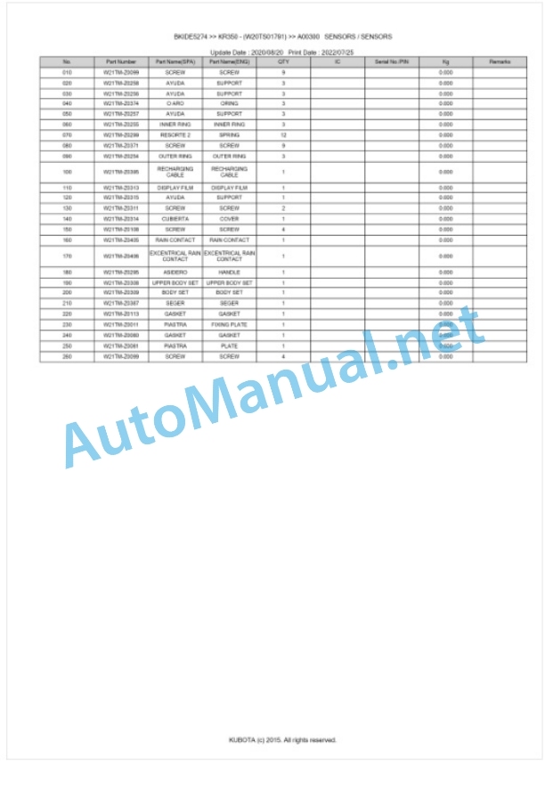 Kubota KR350 Parts Manual PDF BKIDE5274-4