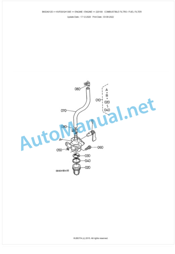 Kubota KVP20, GH130E Parts Manual PDF BKIDA0125-2