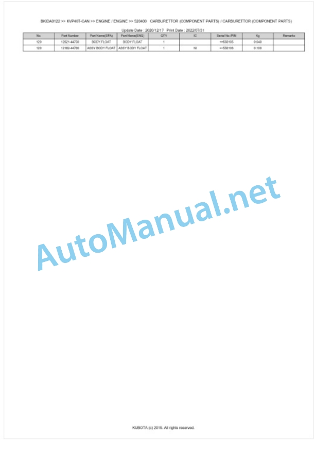 Kubota KVP40T-CAN Parts Manual PDF BKIDA0122-4