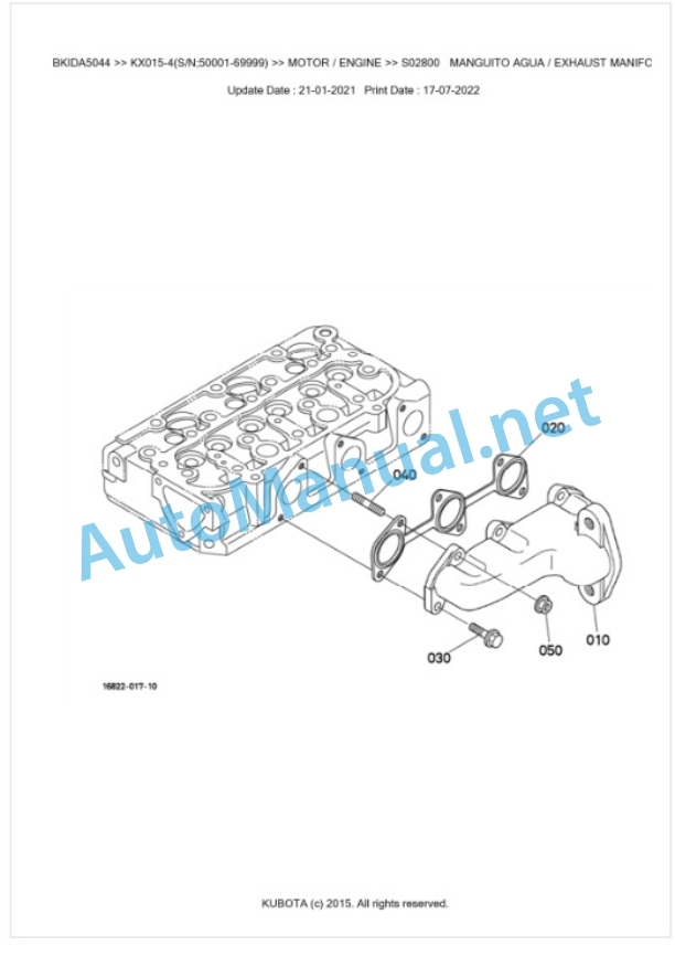 Kubota KX015-4 Parts Manual PDF BKIDA5044-2