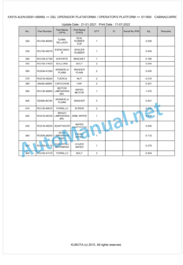 Kubota KX015-4 Parts Manual PDF BKIDA5044-5