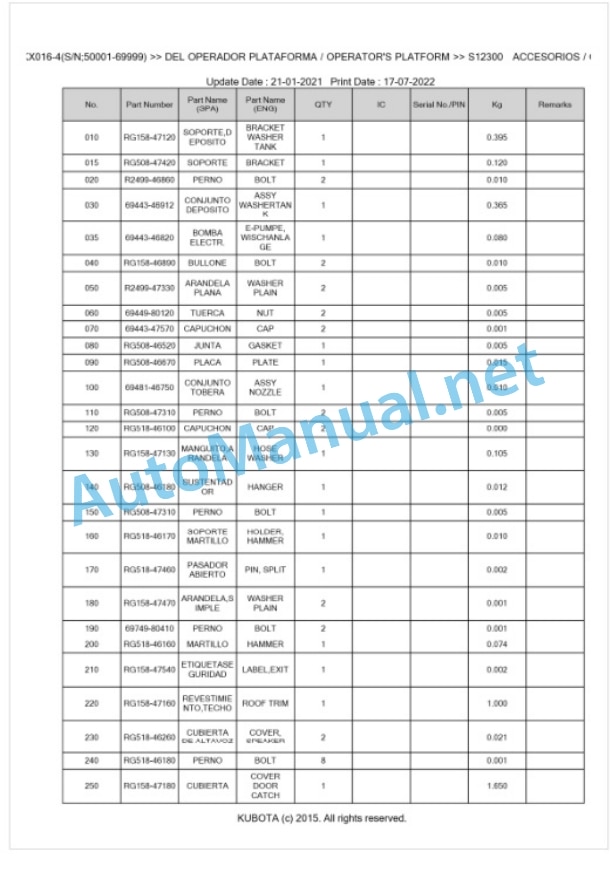 Kubota KX016-4 Parts Manual PDF BKIDA5045-5