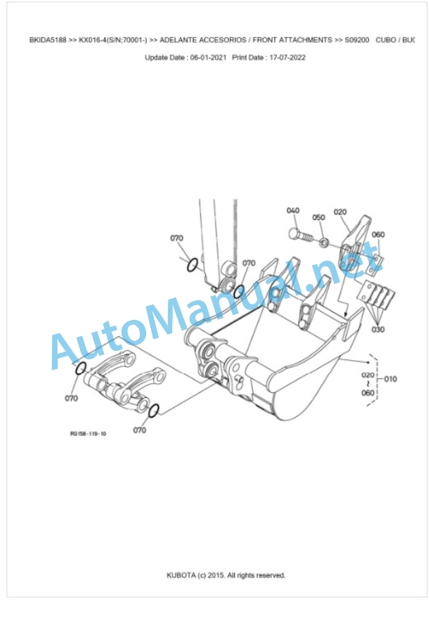 Kubota KX016-4 Parts Manual PDF BKIDA5188-4