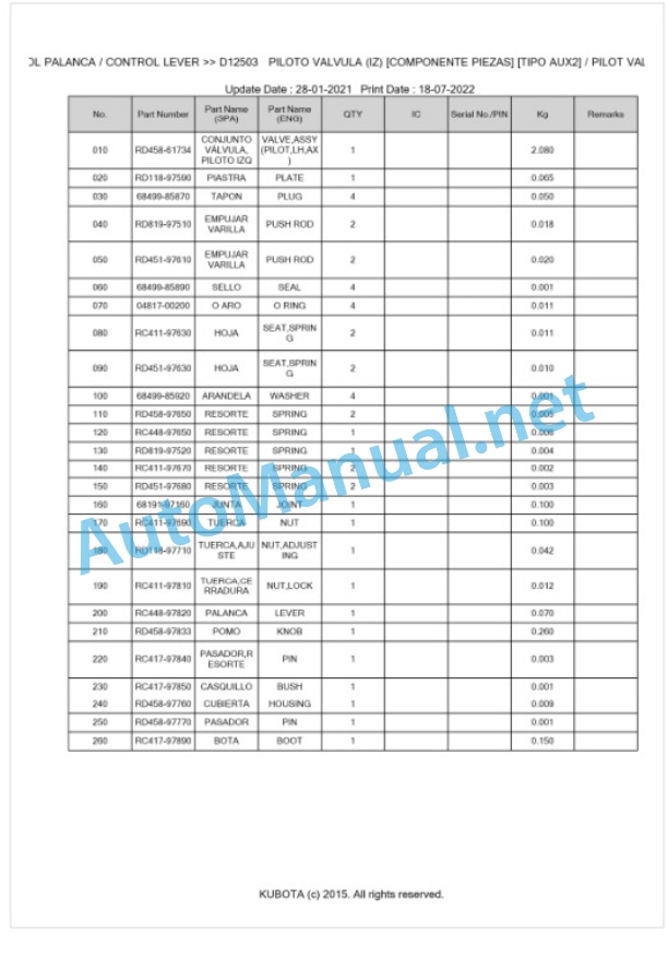 Kubota KX027-4 Parts Manual PDF BKIDK5177-3