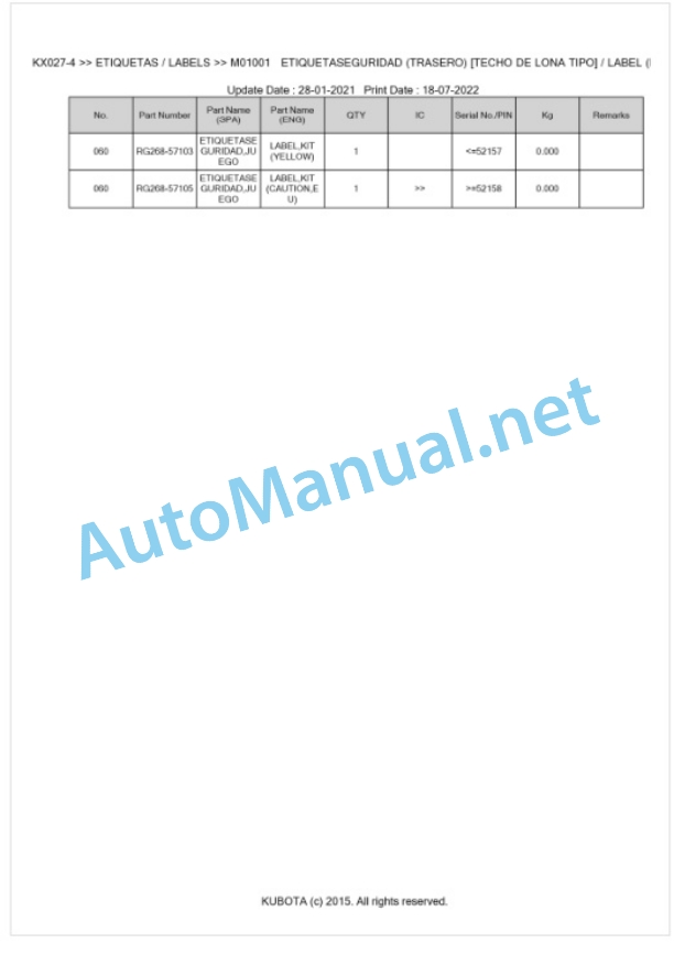 Kubota KX027-4 Parts Manual PDF BKIDK5177-5