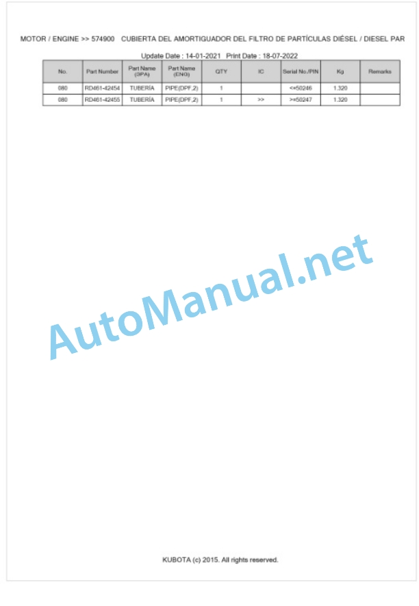 Kubota KX042-4 Parts Manual PDF BKIDA5136-2