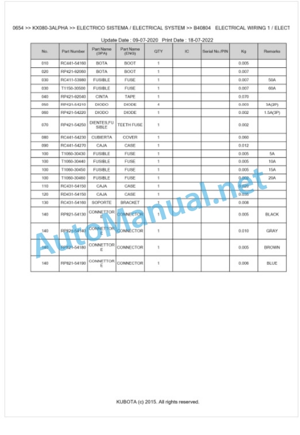 Kubota KX080-3ALPHA Parts Manual PDF BIKIDK0654-2