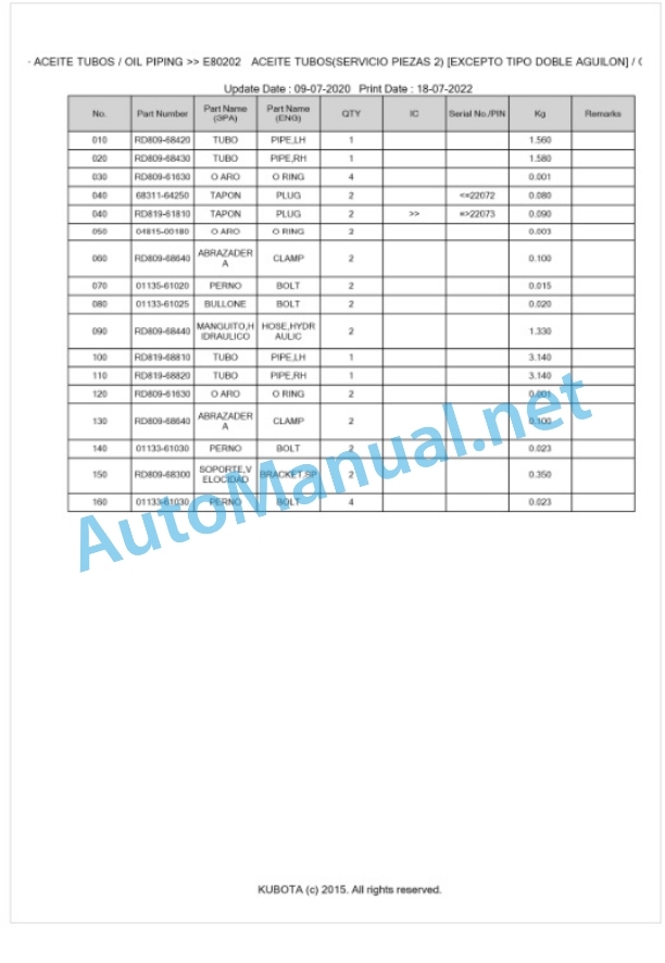 Kubota KX080-3ALPHA Parts Manual PDF BIKIDK0654-4