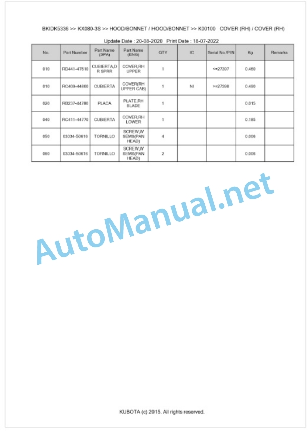 Kubota KX080-3S Parts Manual PDF BIKIDK5336-5