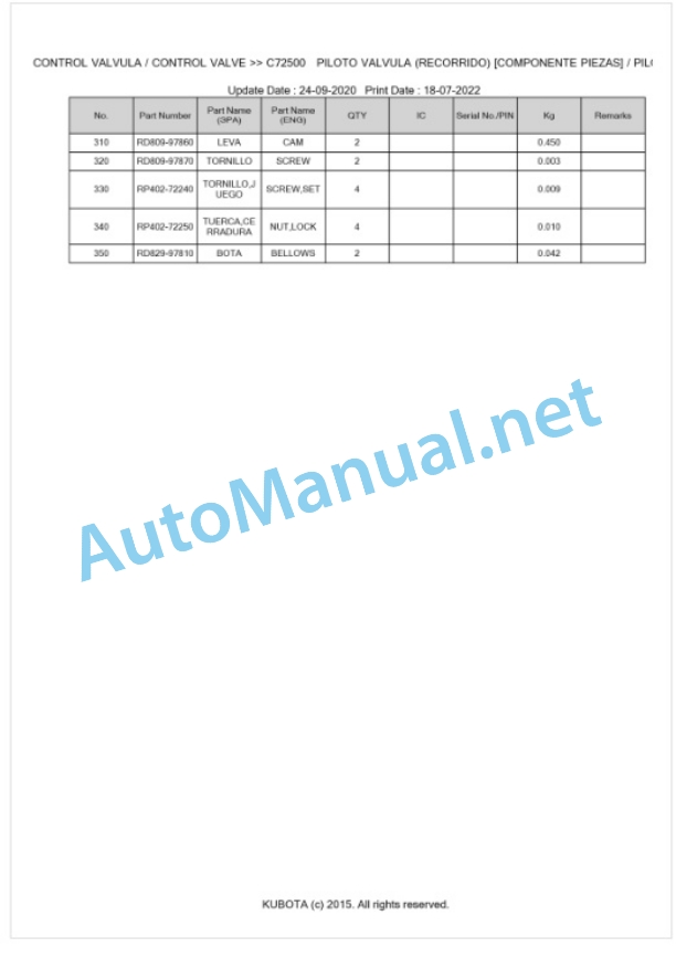 Kubota KX080-4ALPHA Parts Manual PDF BIKIDK5161-4