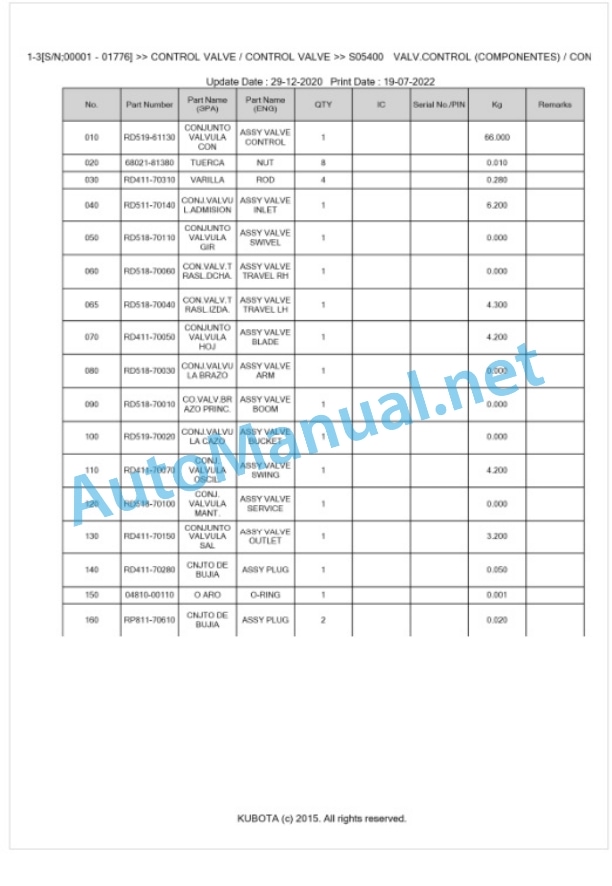 Kubota KX161 Parts Manual PDF BKIDA0228-3