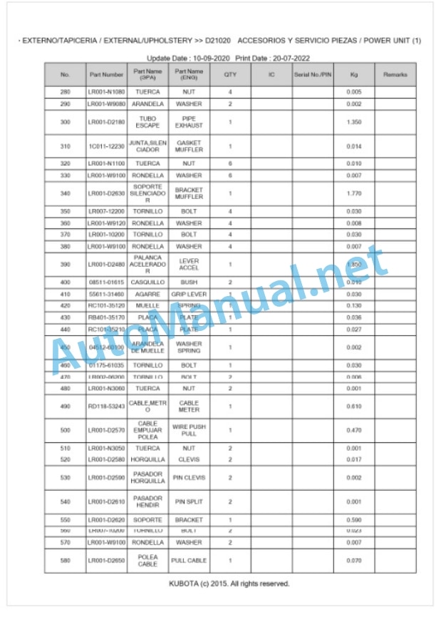 Kubota KX251ALPHA Parts Manual PDF BKIDK0586-4