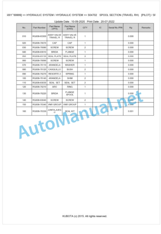 Kubota KX36-2 Parts Manual PDF BKIDK0210-3