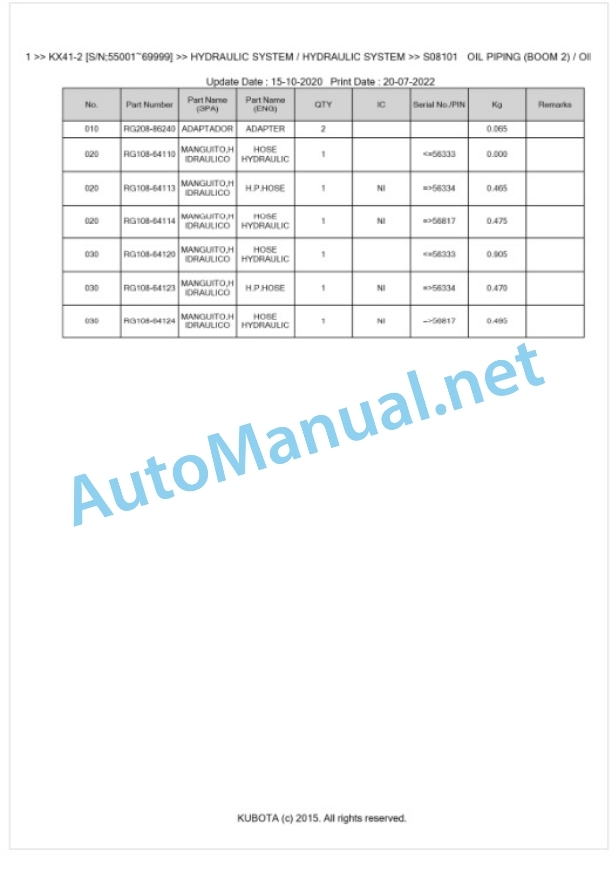 Kubota KX41-2 Parts Manual PDF BKIDK0211-4