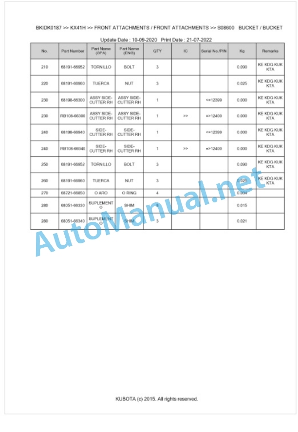 Kubota KX41H Parts Manual PDF BKIDK0187-5