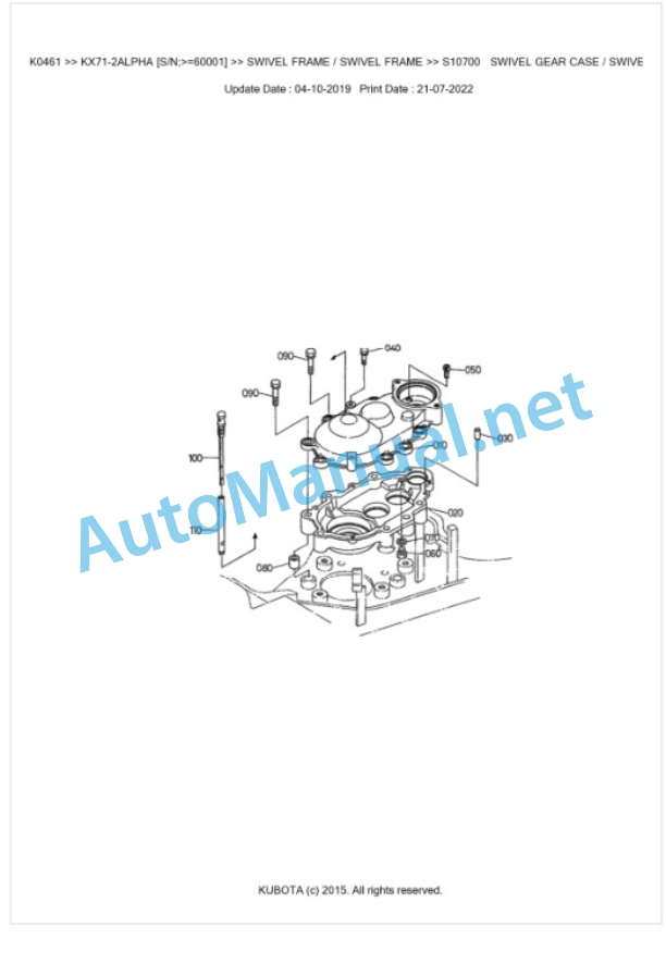 Kubota KX71-2ALPHA Parts Manual PDF BKIDK0461-5