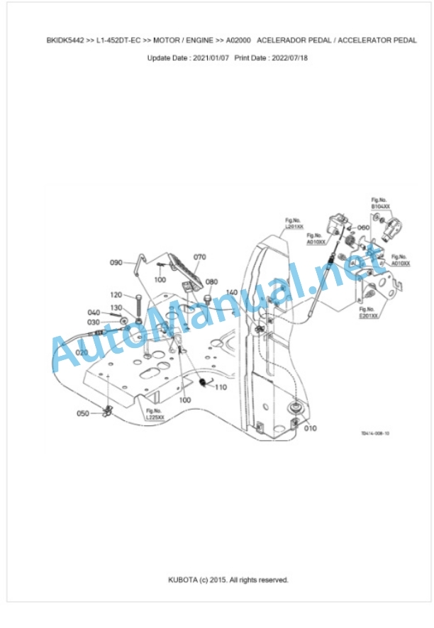 Kubota L1-452DT-EC, L2-452DT-EC Parts Manual PDF BKIDK5442-2