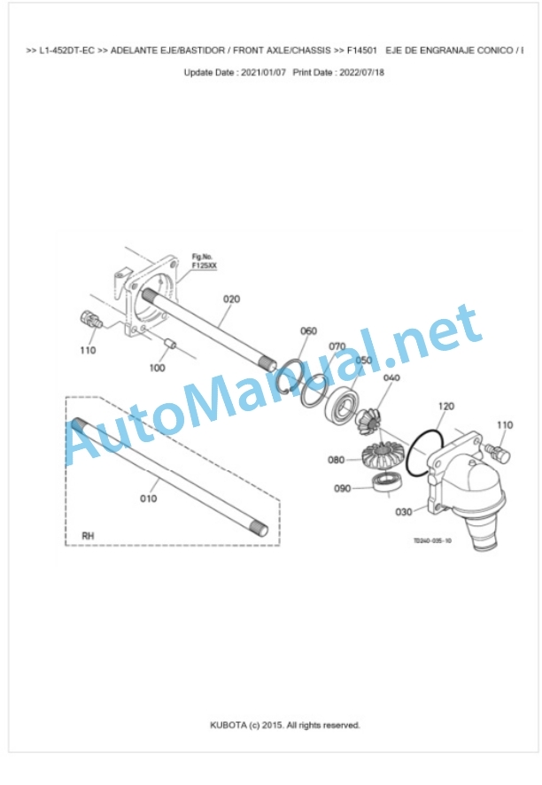 Kubota L1-452DT-EC, L2-452DT-EC Parts Manual PDF BKIDK5442-4