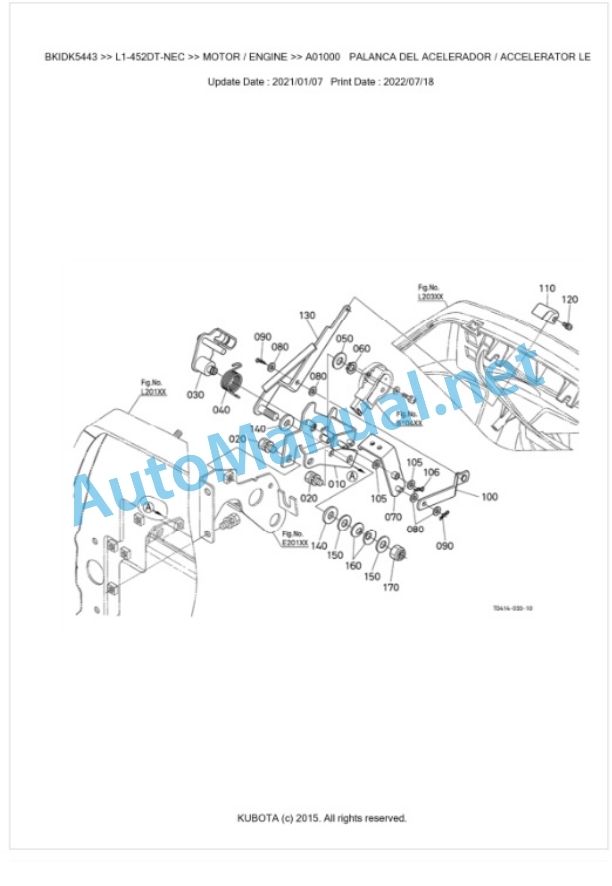 Kubota L1-452DT-NEC, L2-452DT-NEC Parts Manual PDF BKIDK5443-2